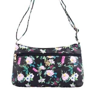 Flower and Leaf Faux Pebbled Leather Crossbody Bag with 36” Shoulder Straps
